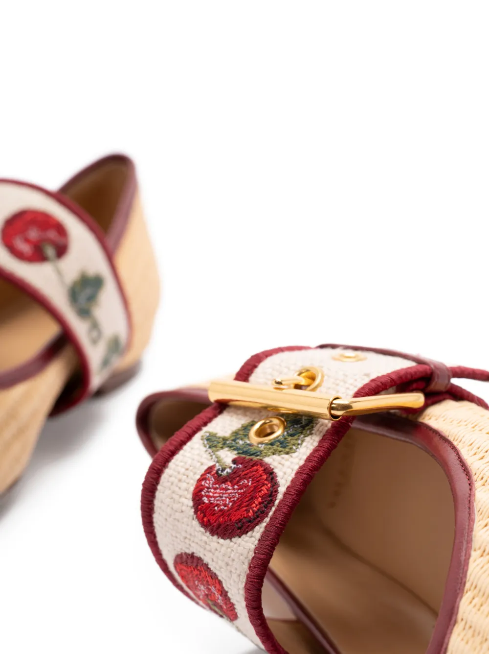Valentino Garavani Bribri Raffia Ballet Flats with Cherrific Embroidery in Neutrals, view 5