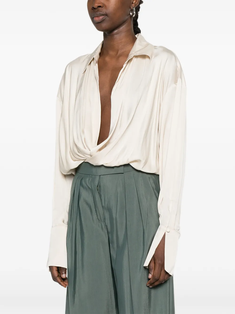 Paloma Polo-Collar Wrap Bodysuit