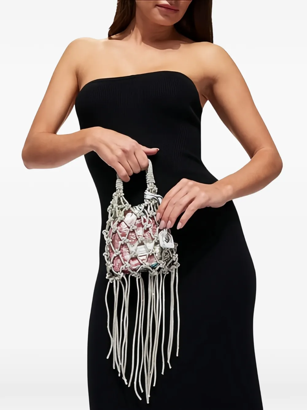 Kurt Geiger London mini Macrame crystal-embellishment tote bag - Argento