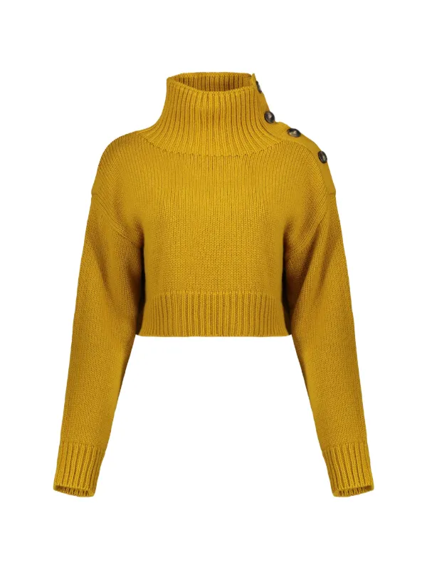 Yves Salomon High-collar Cropped Sweater in Yellow