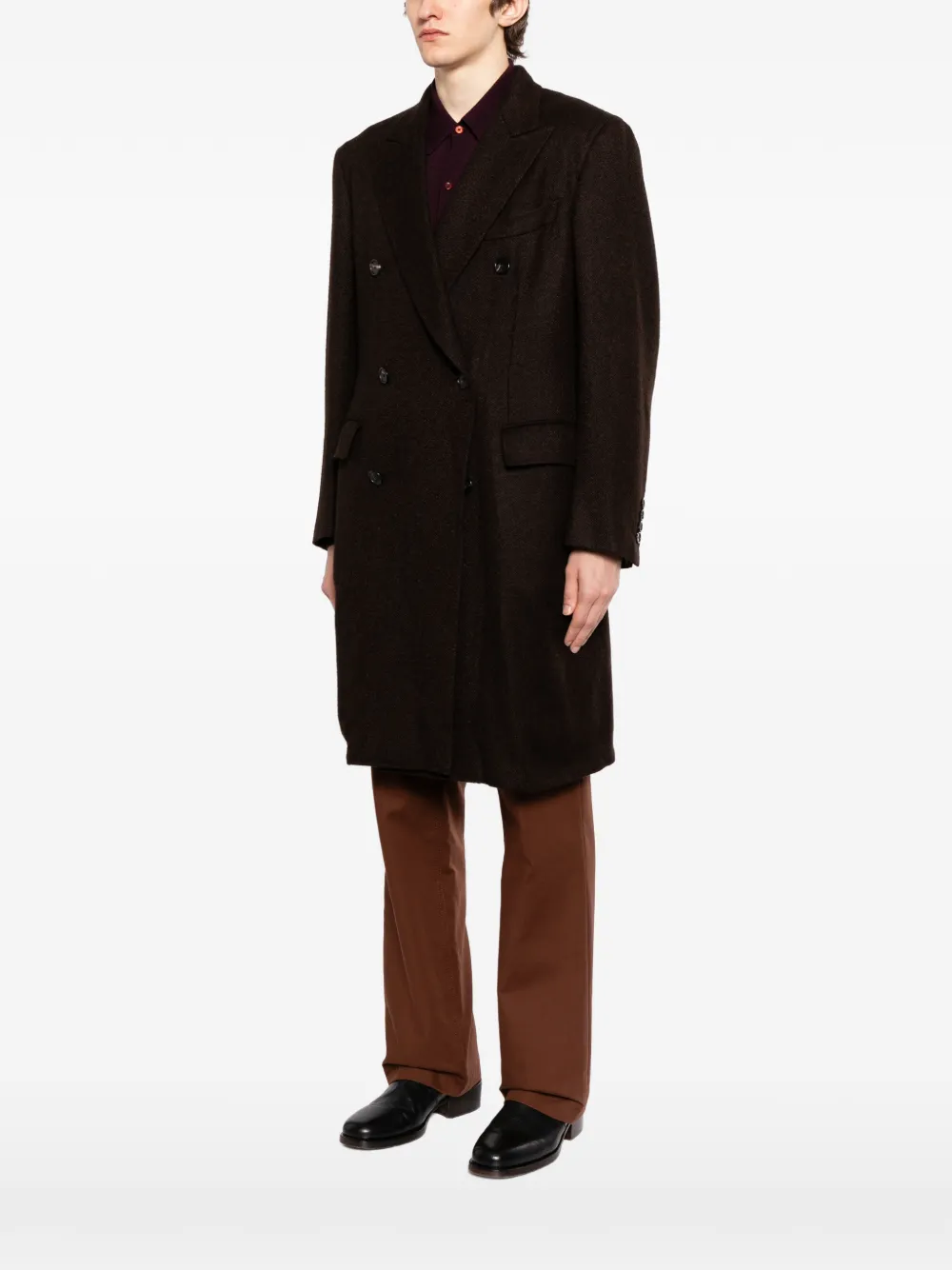 Brioni Spiga mantel met dubbele rij knopen Bruin