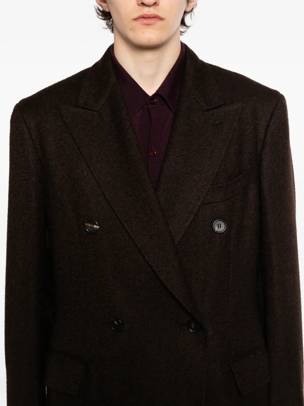 Brioni Spiga mantel met dubbele rij knopen Bruin