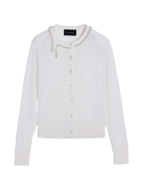 Simone Rocha Faux-pearl Embellished Cardigan in White