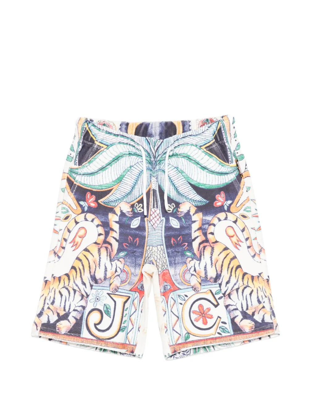 Roberto Cavalli Junior drawstring graphic-print shorts - Toni neutri