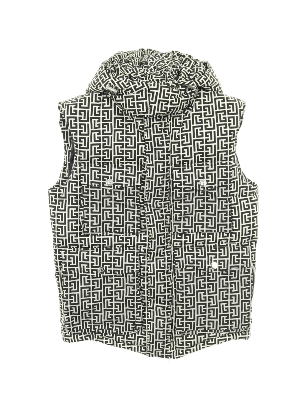 Balmain Pre-Owned 2010s Monogram hooded down vest - Nero