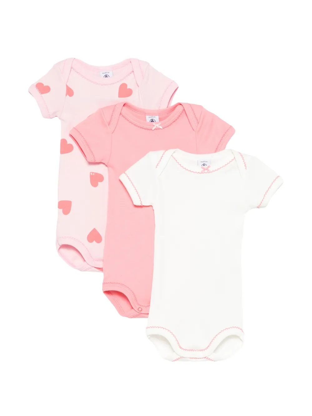 Petit Bateau heart-print body (set of three) - Rosa