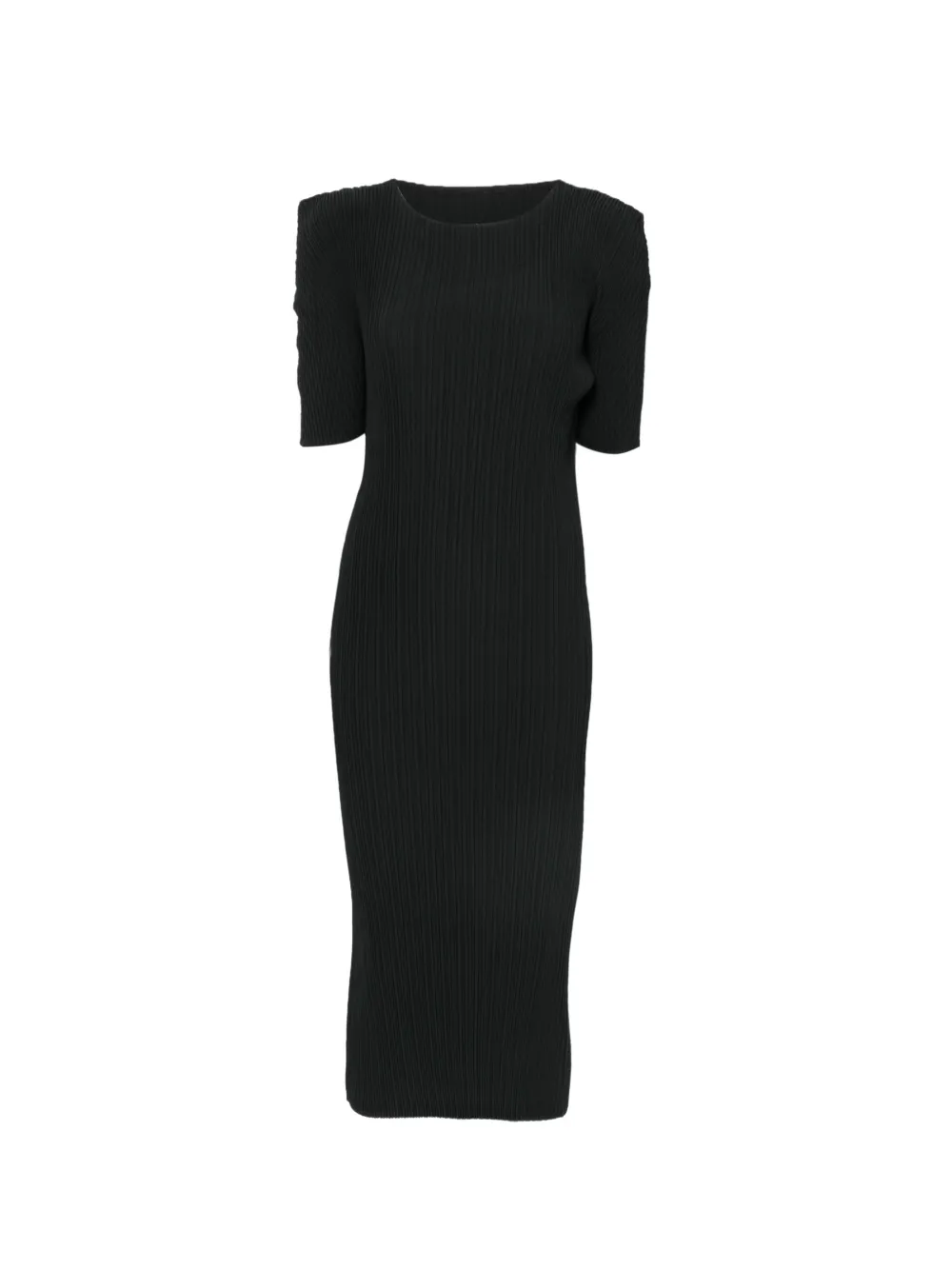 Issey Miyake box-shoulder pleats midi dress - Nero