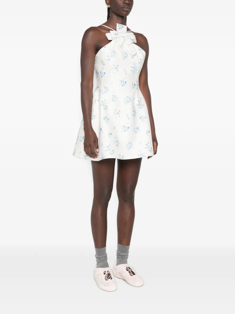 SHUSHU/TONG Floral-print Bow-detail Mini Dress in White, view 3