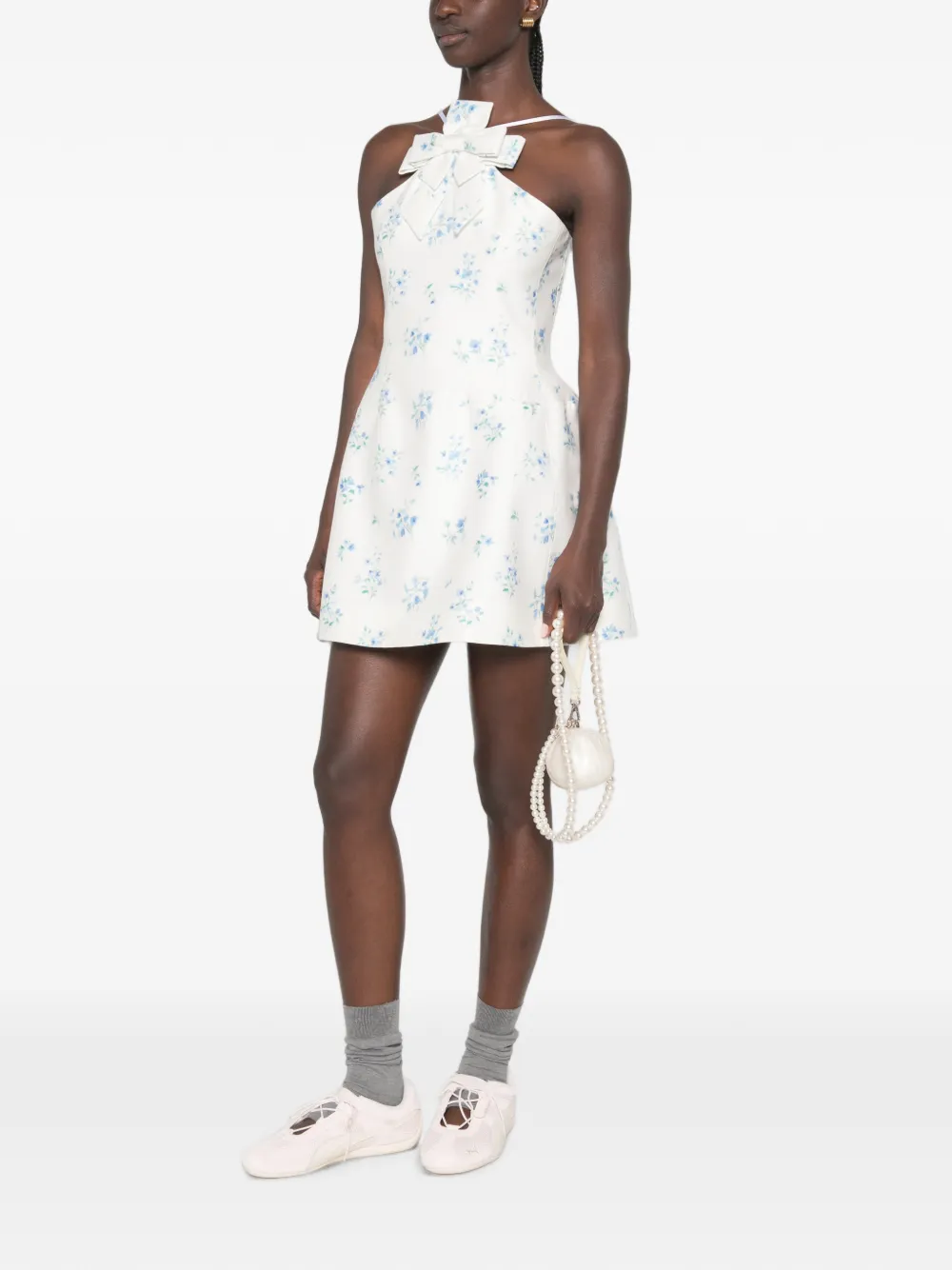SHUSHU/TONG Floral-print Bow-detail Mini Dress in White, view 2