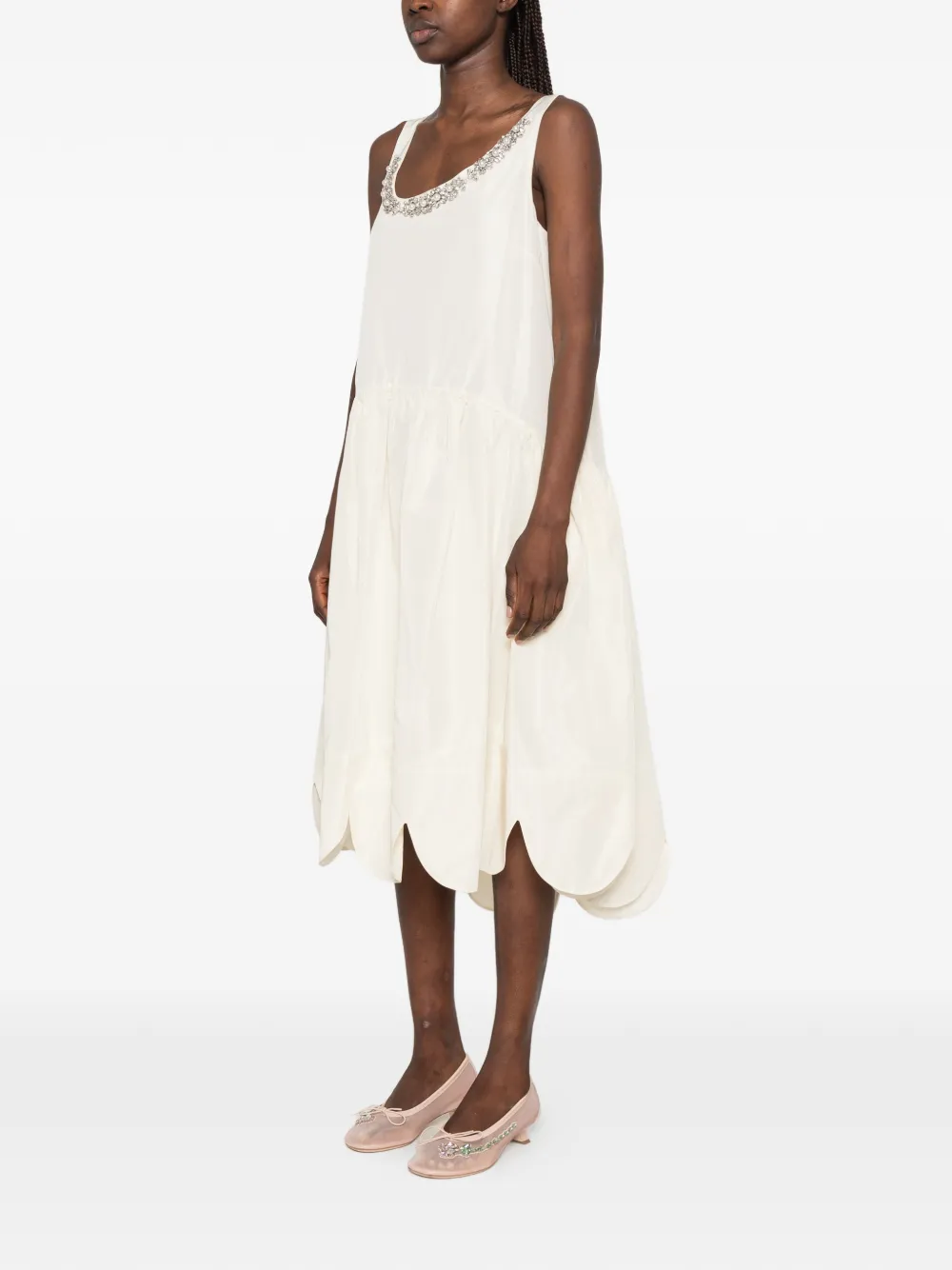Simone Rocha Midi-jurk verfraaid met kristallen Beige