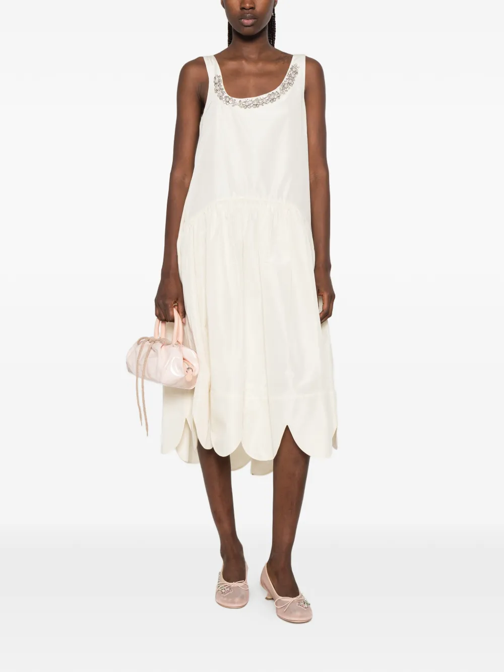 Simone Rocha Midi-jurk verfraaid met kristallen Beige