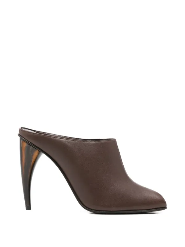 Alexander McQueen Horn Heel Mules in Black in Brown