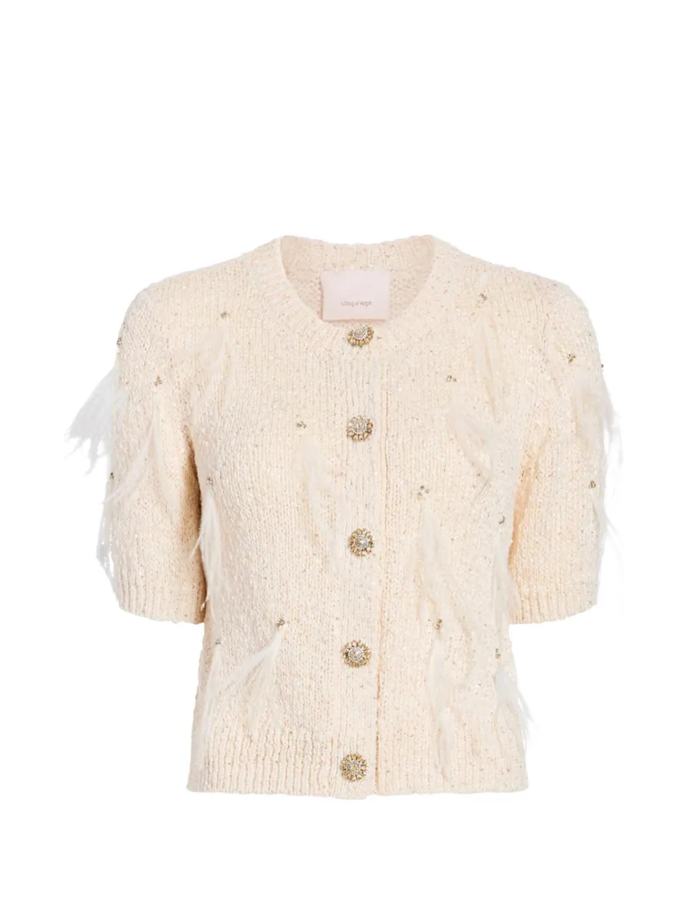 Cinq A Sept Coralie sequin-embellished feather cardigan - Neutrals
