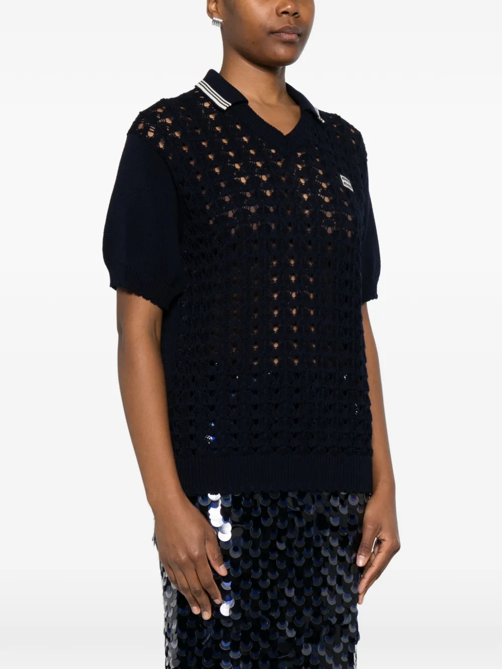  Miu Miu Striped Knitted Polo Shirt - Blue 