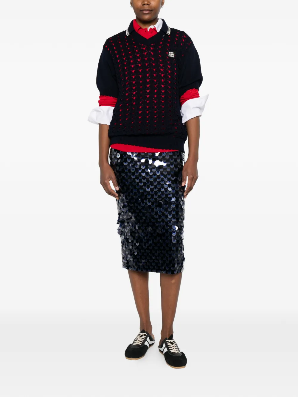 Miu Miu Striped Knitted Polo Shirt - Blue 