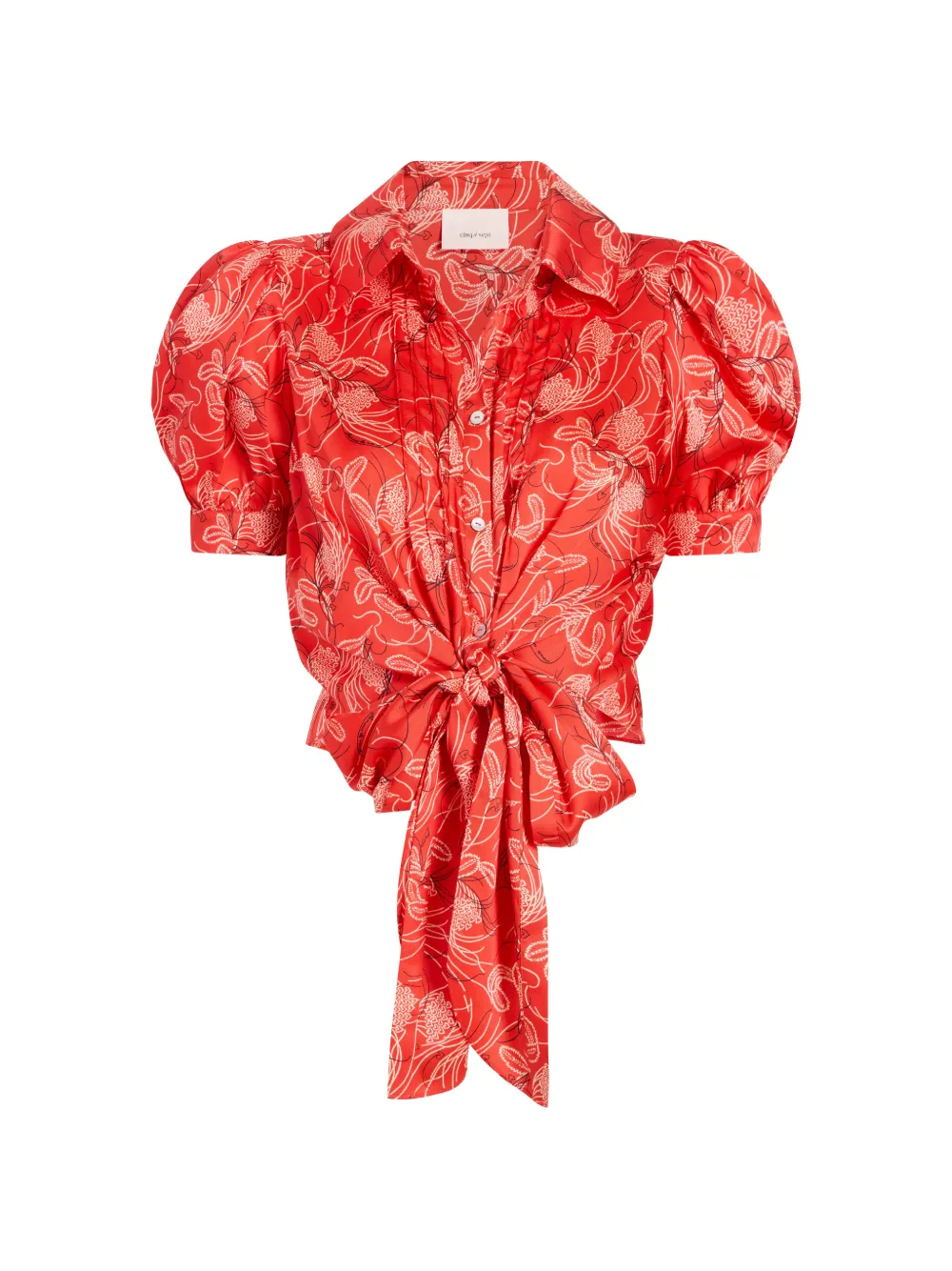 Cinq A Sept Botanical Floral Abena tie shirt - Rosso