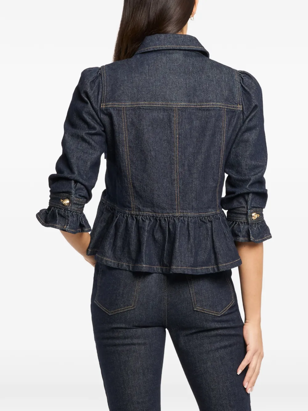 Cinq A Sept Delanie button-up denim jack met ruchemouwen Blauw