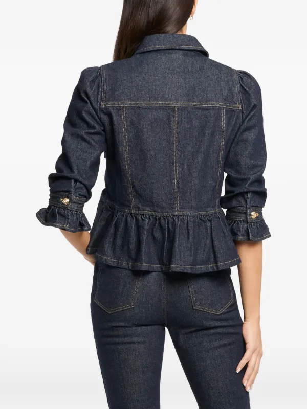 Cinq A Sept Delanie button-up ruffled-sleeve Denim Jacket | Blue
