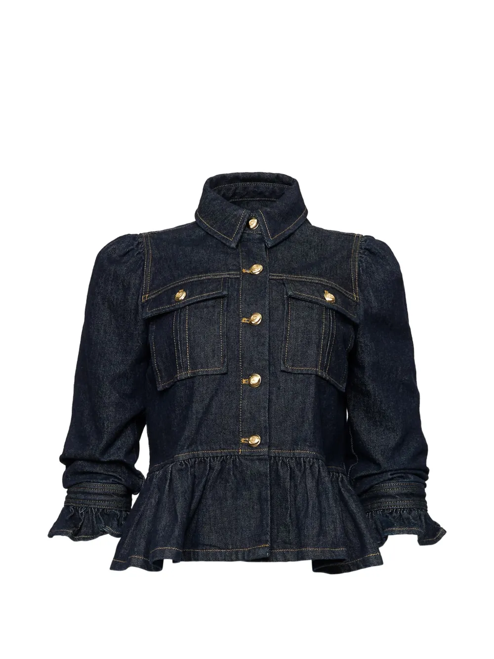 Cinq A Sept Delanie button-up ruffled-sleeve denim jacket - Blu