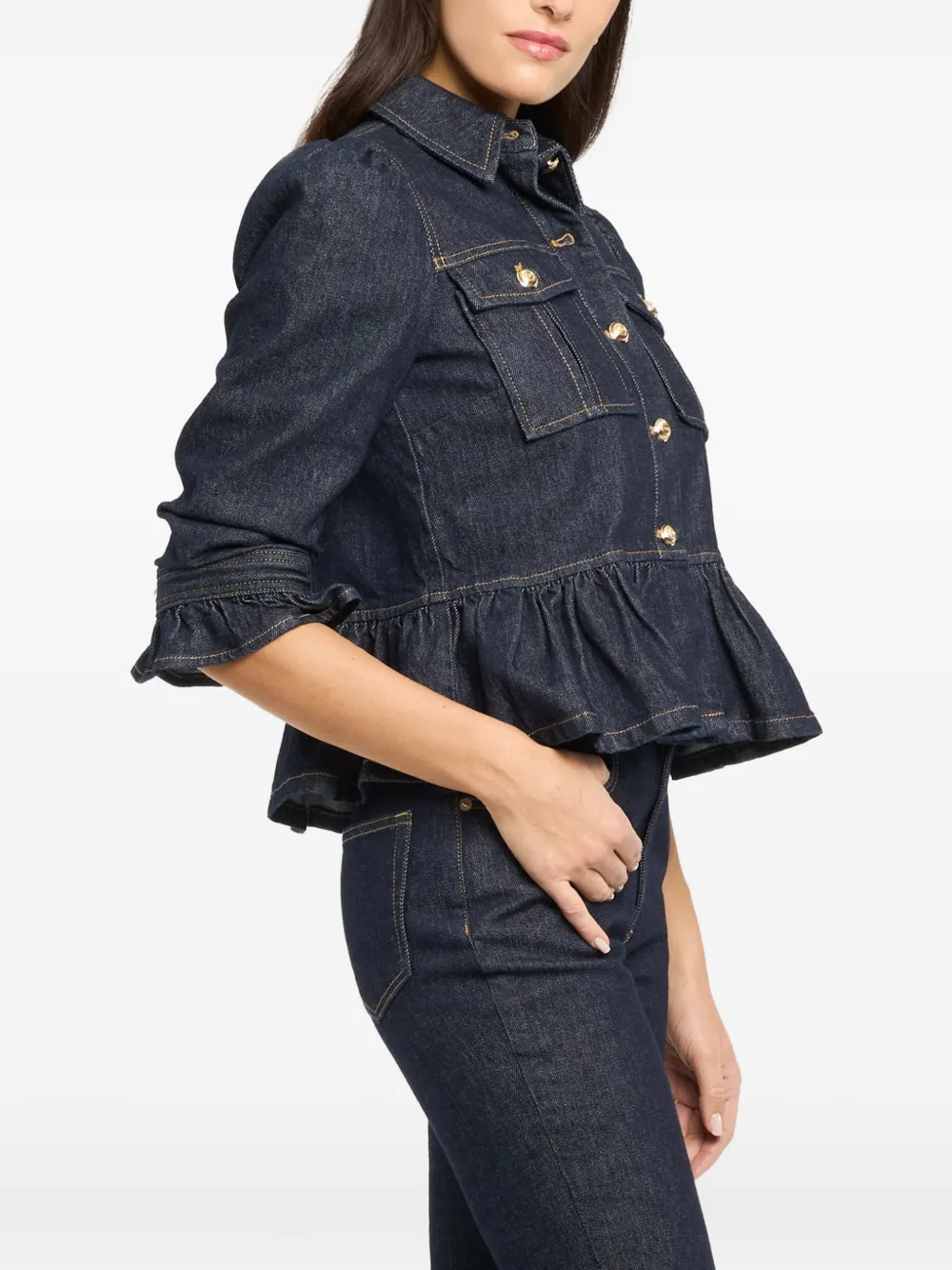  Cinq A Sept Delanie Button-up Ruffled-sleeve Denim Jacket - Blue 