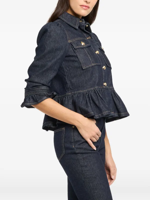 Cinq A Sept Delanie button-up ruffled-sleeve Denim Jacket | Blue