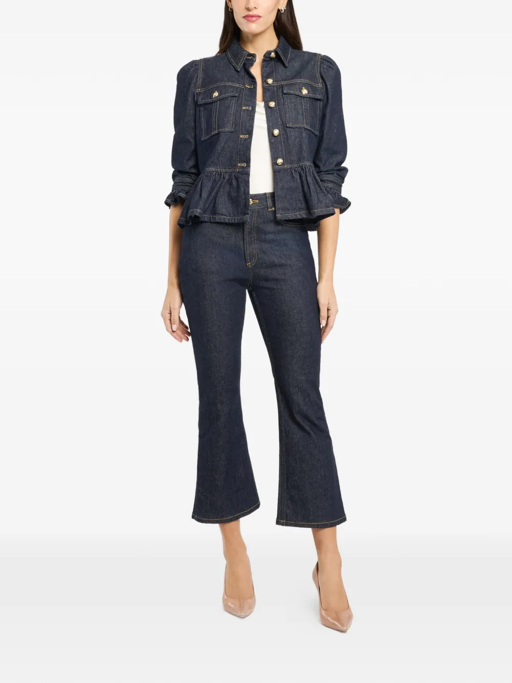  Cinq A Sept Delanie Button-up Ruffled-sleeve Denim Jacket - Blue 