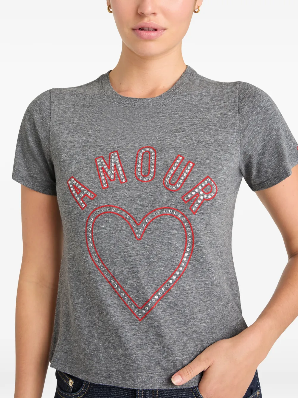 Cinq A Sept Crystal Amour Heart shrunken T-shirt Grijs