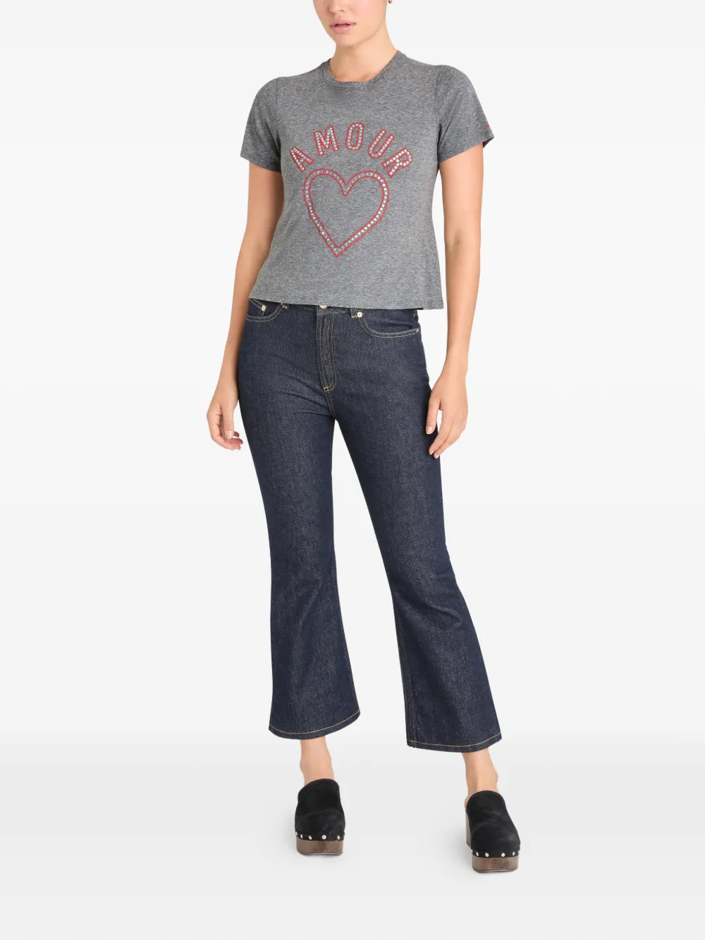 Cinq A Sept Crystal Amour Heart shrunken T-shirt Grijs