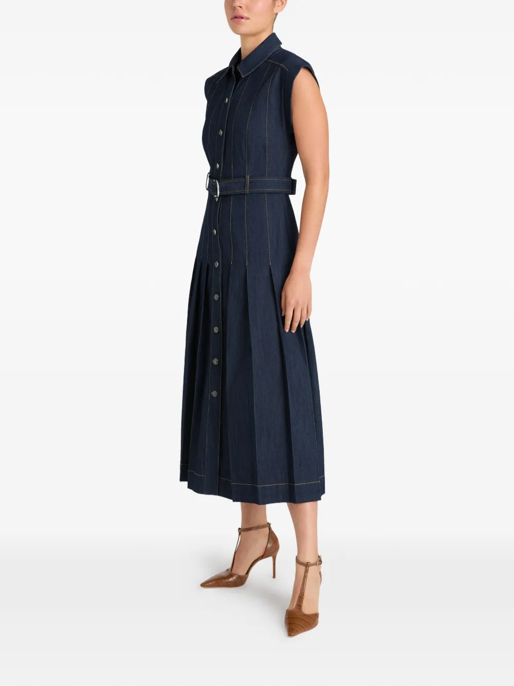 Cinq A Sept Karter midi-jurk met ceintuur Blauw