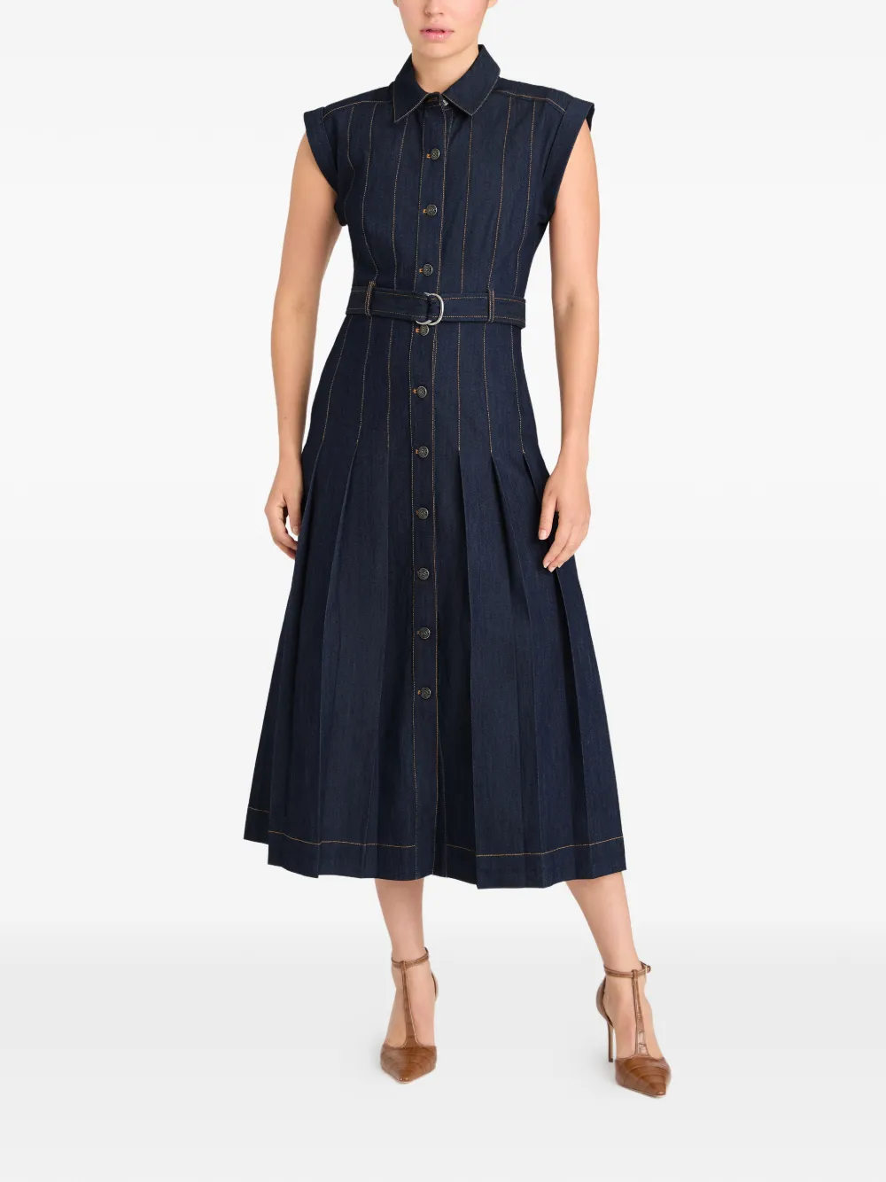 Cinq A Sept Karter midi-jurk met ceintuur Blauw