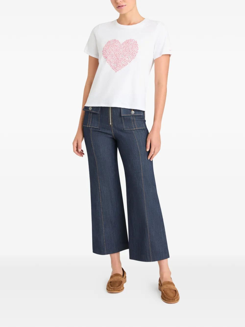 Rhinestone-Embellished Heart-Print T-Shirt