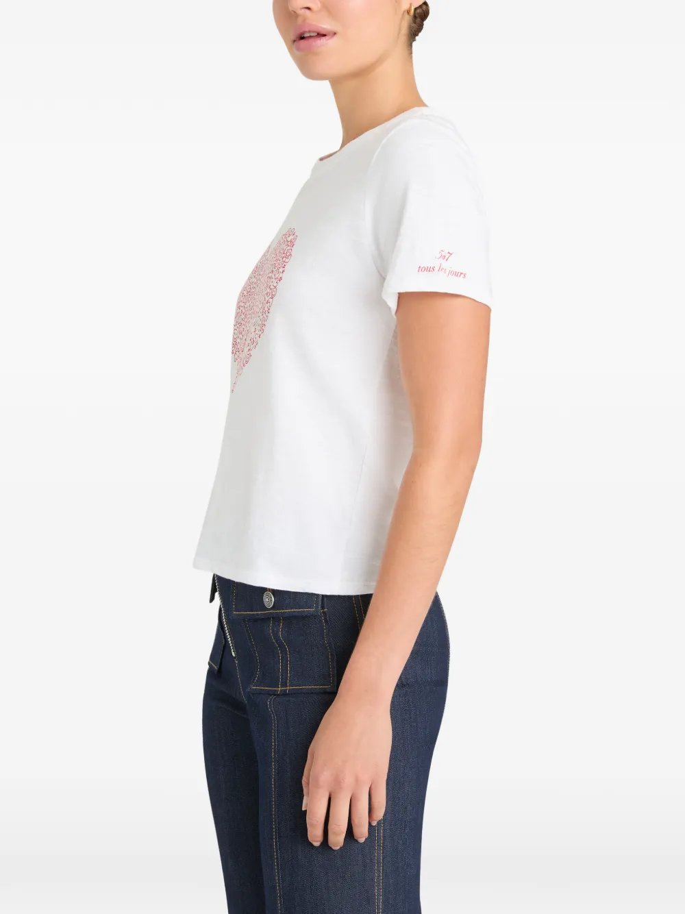 Rhinestone-Embellished Heart-Print T-Shirt