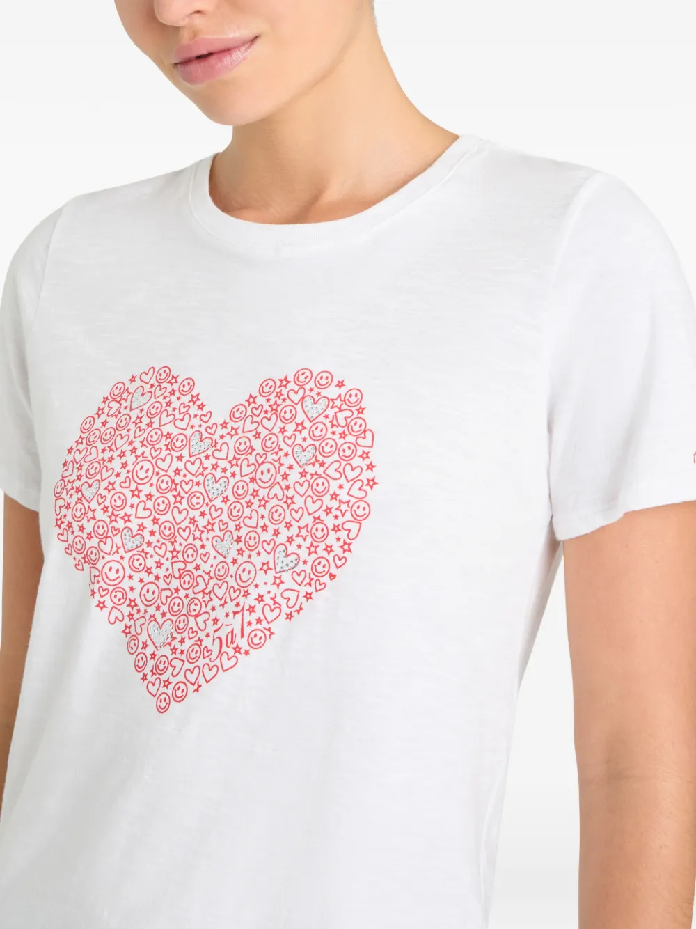 Rhinestone-Embellished Heart-Print T-Shirt
