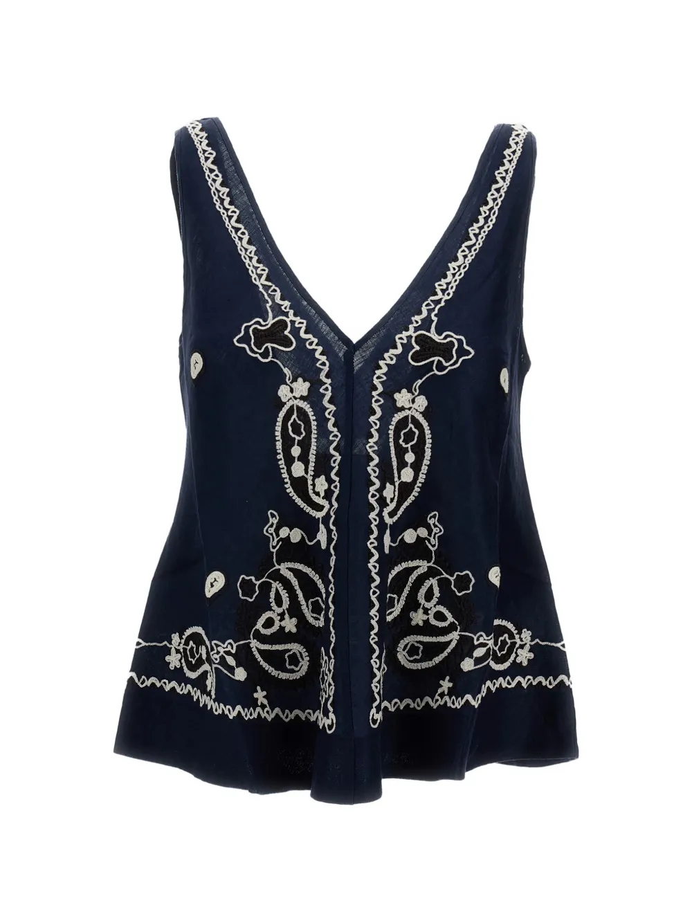 P.A.R.O.S.H. embroidered V-neck linen top - Blu