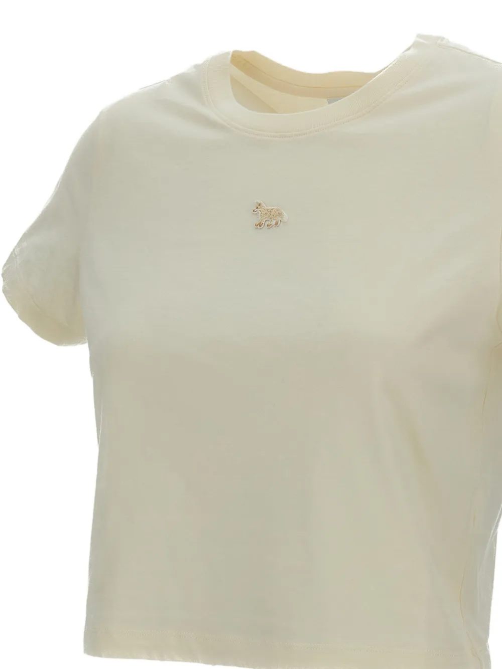 Maison Kitsuné T-shirt met ronde hals en vossenpatch Beige
