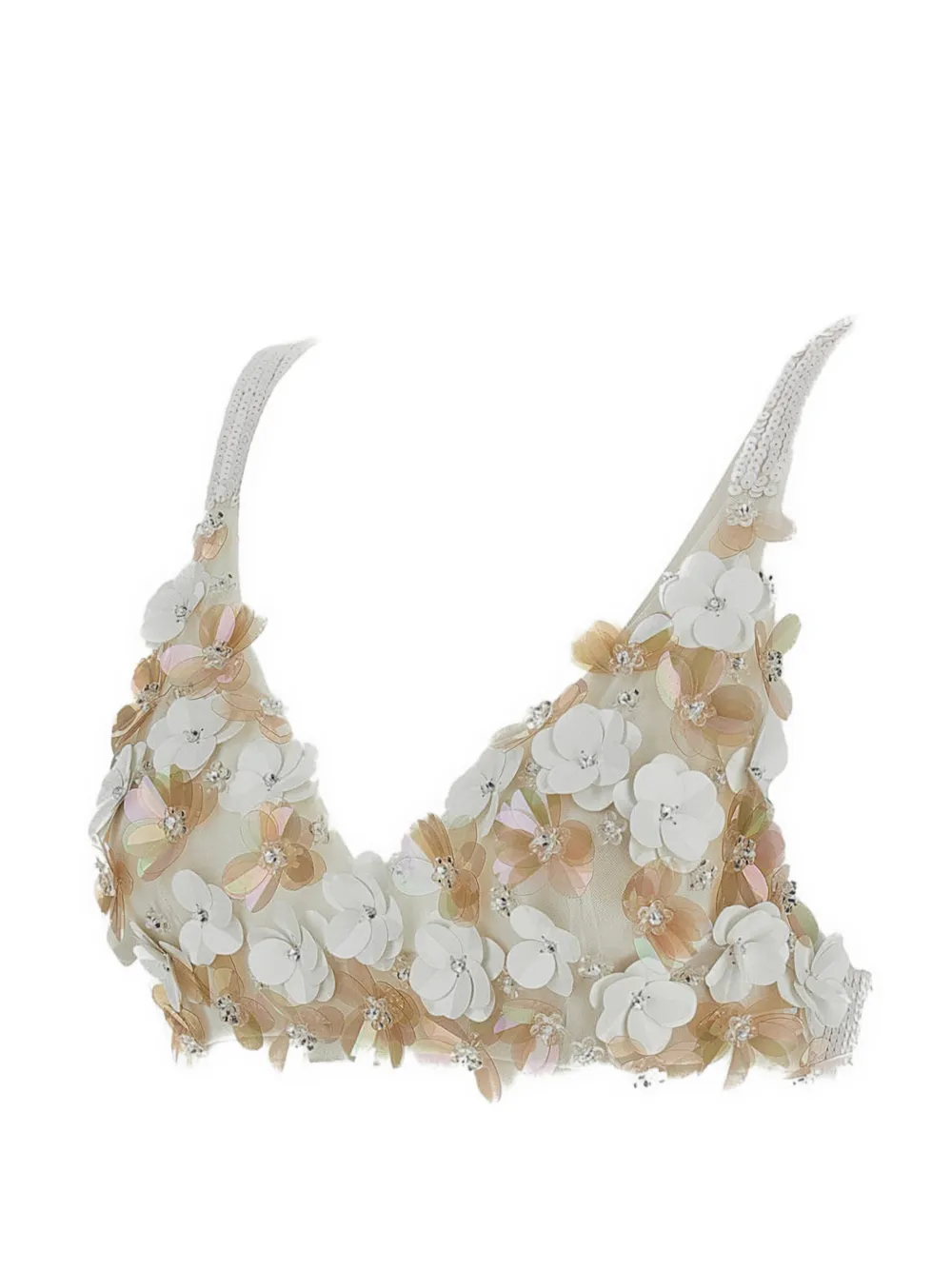  P.a.r.o.s.h. Floral-embellished Sequin Top - Neutrals 