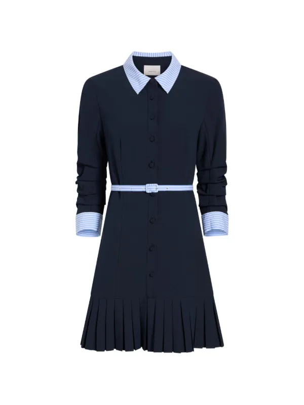 open lace back dress Pleated Mini Shirt Dress | Green Stripe main image 0