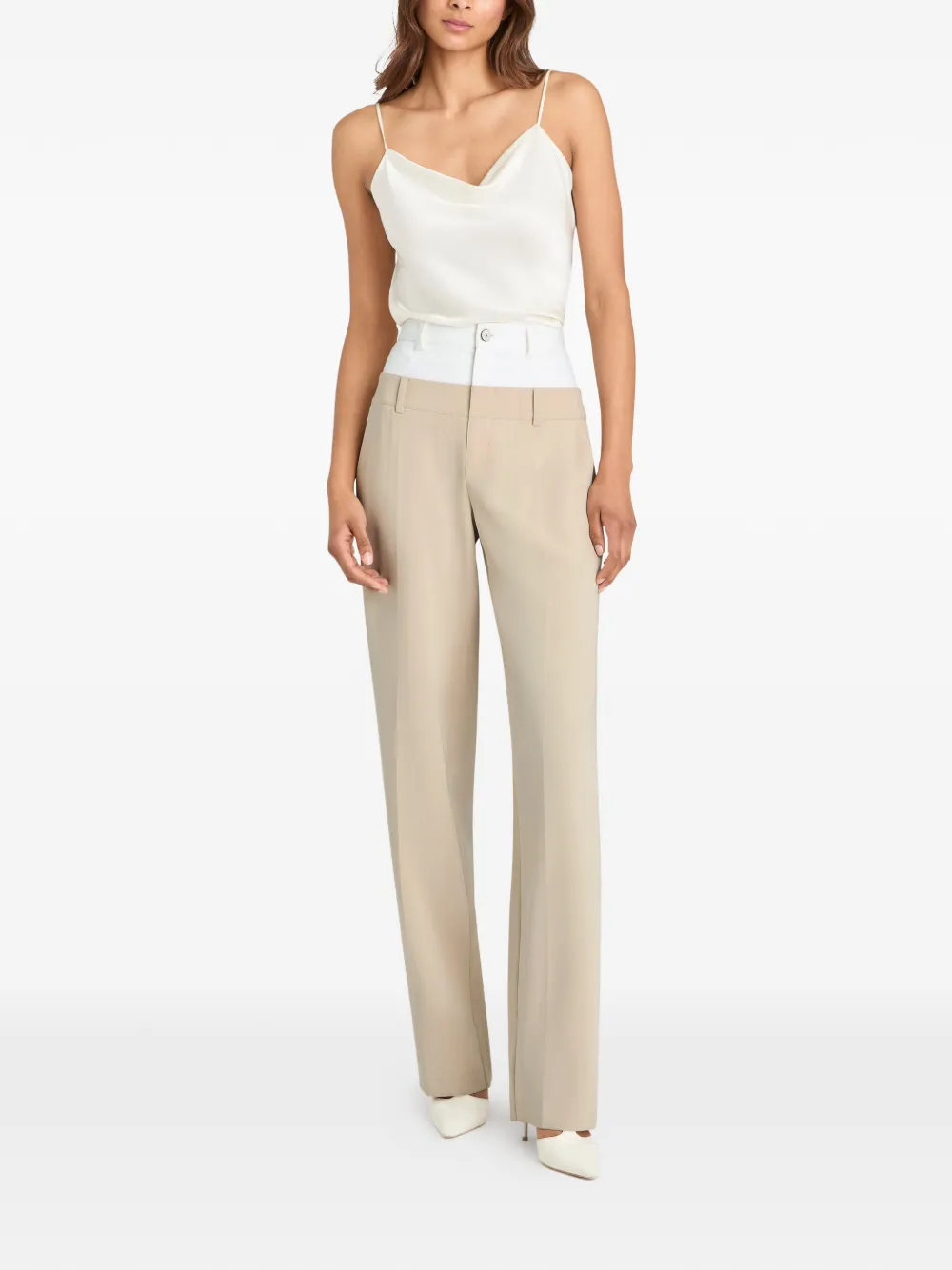 Cinq A Sept Dionne broek met dubbele tailleband Beige