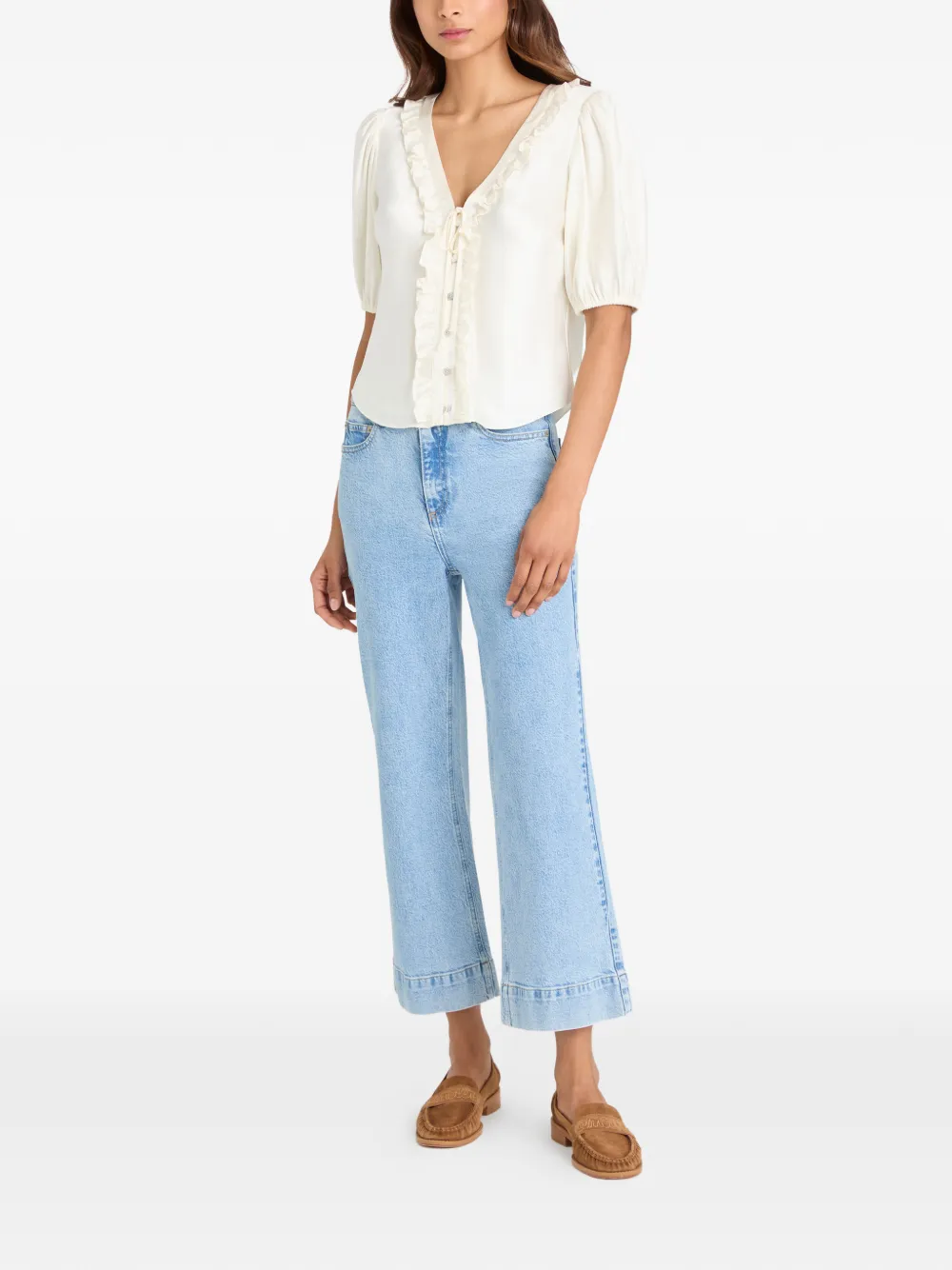  Cinq A Sept Seraphina Ruffled V-neck Top - Neutrals 