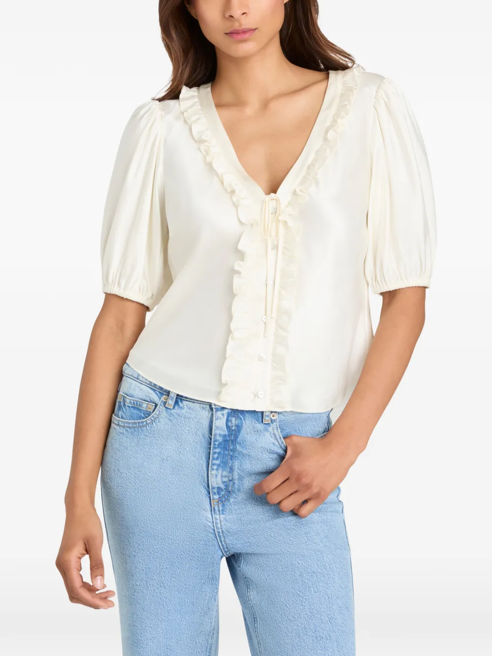  Cinq A Sept Seraphina Ruffled V-neck Top - Neutrals 