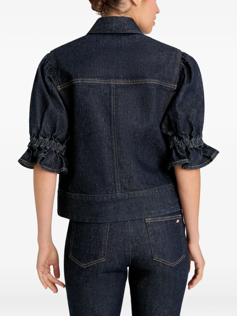 Cinq A Sept Holly denim jack met pofmouwen en ruches Blauw