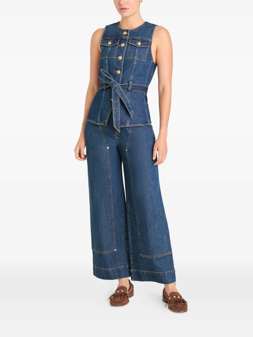  Cinq A Sept Reenee Button Belted Jean Vest - Blue 