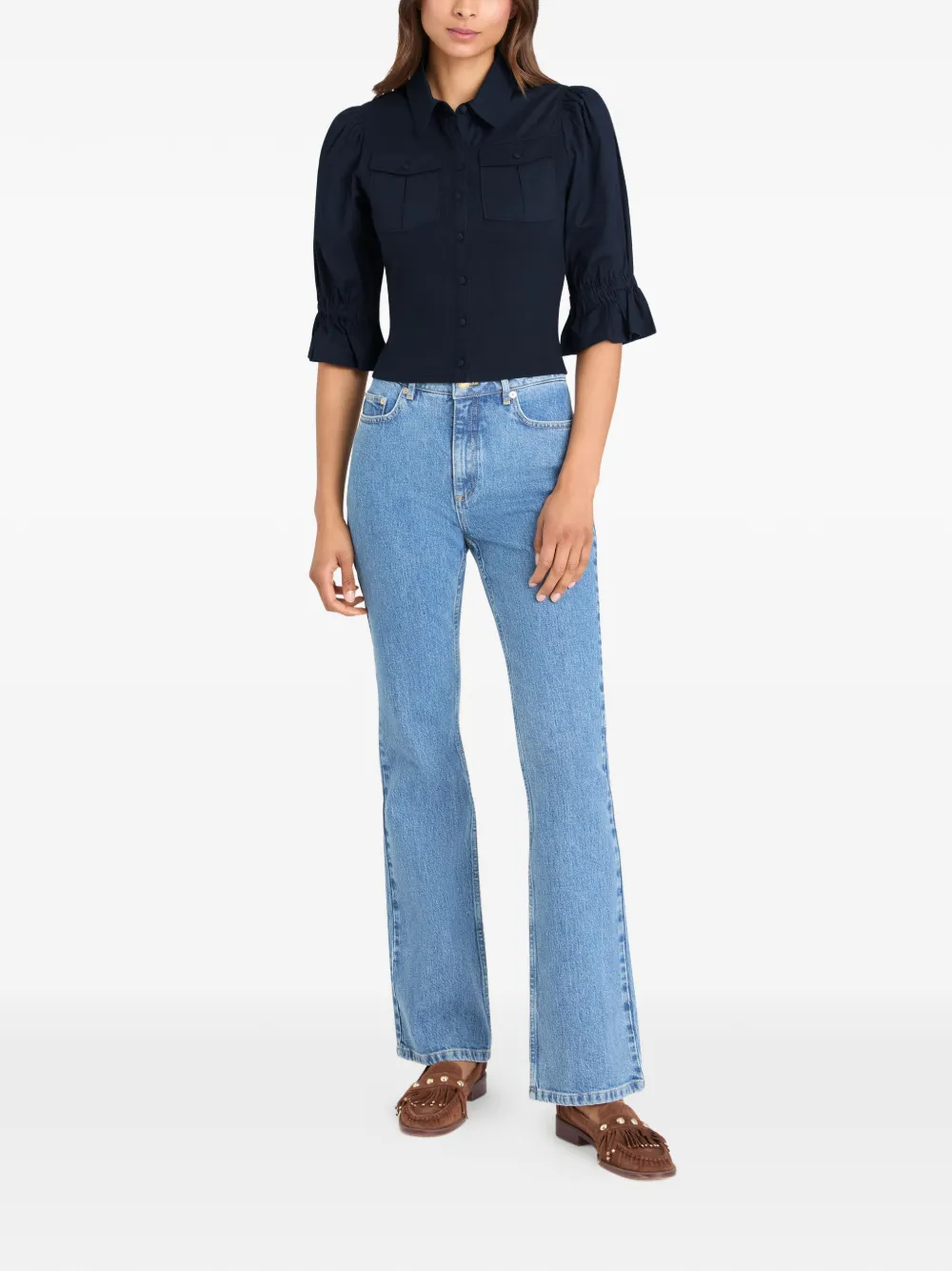 Cinq A Sept Lyric blouse met ruches en zak Blauw