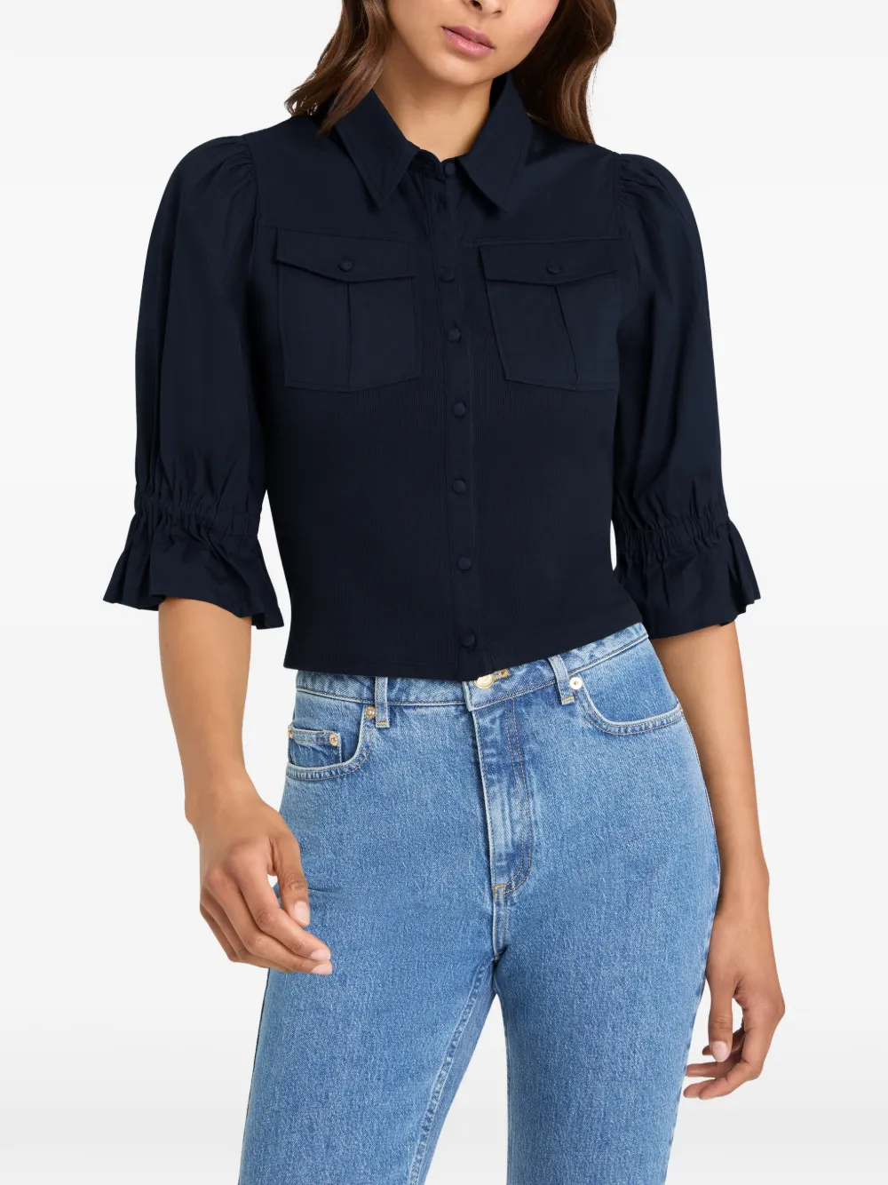Cinq A Sept Lyric blouse met ruches en zak Blauw