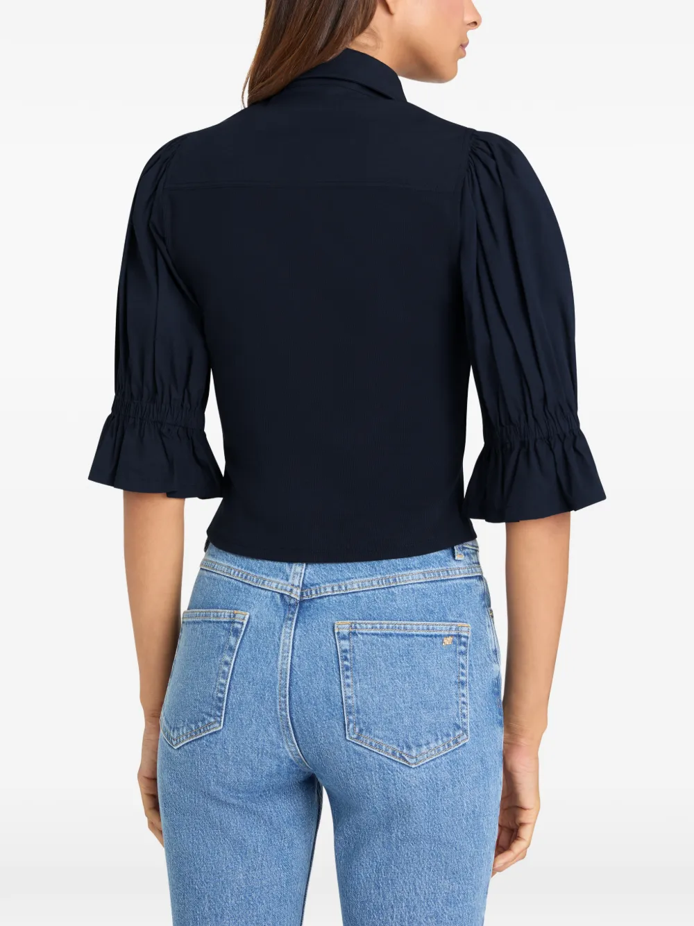 Cinq A Sept Lyric blouse met ruches en zak Blauw