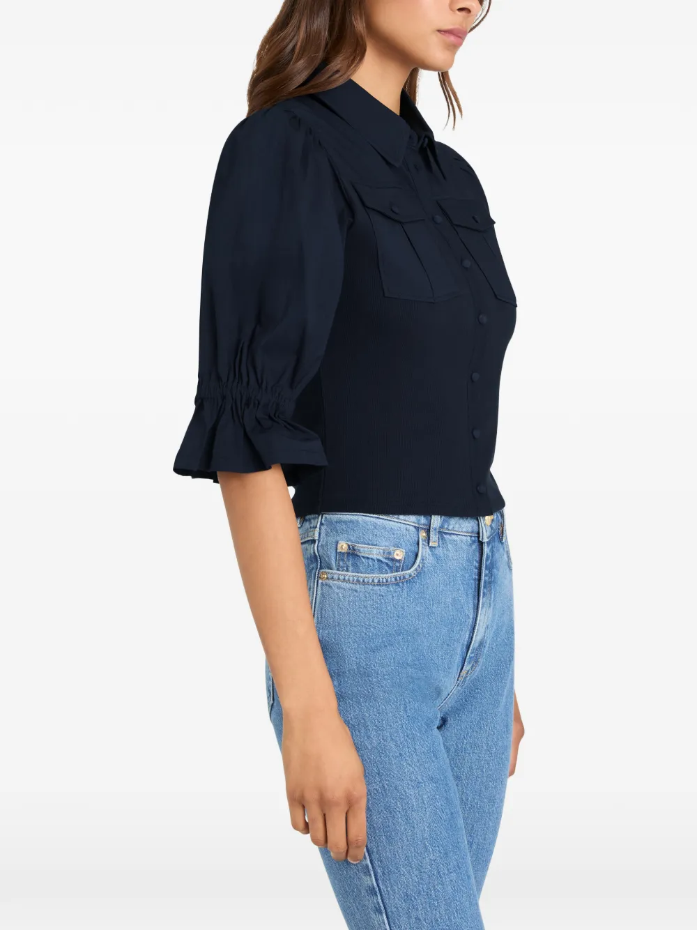 Cinq A Sept Lyric blouse met ruches en zak Blauw