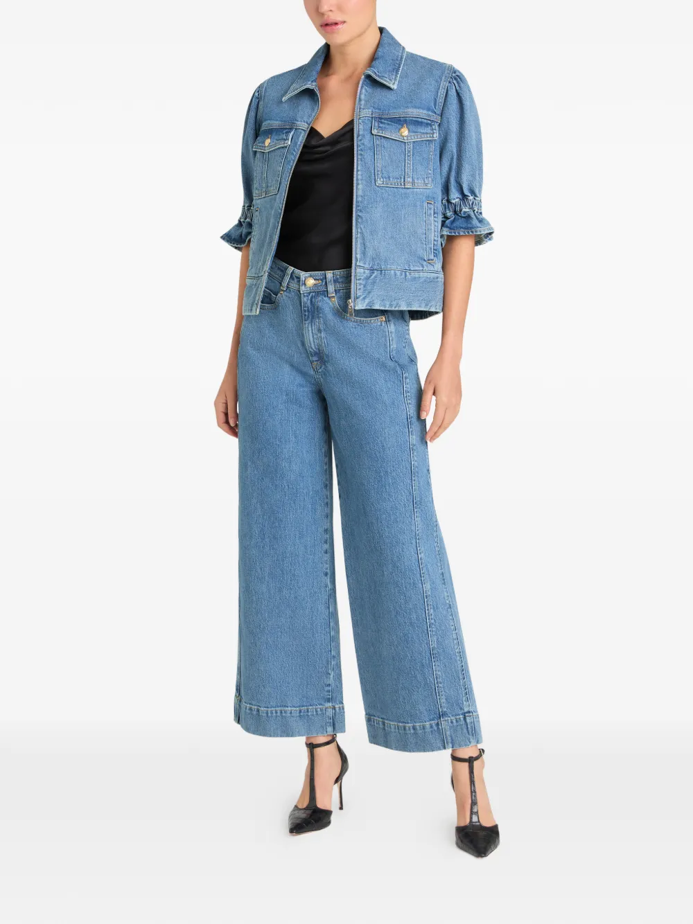 Cinq A Sept Holly denim jack met pofmouwen Blauw
