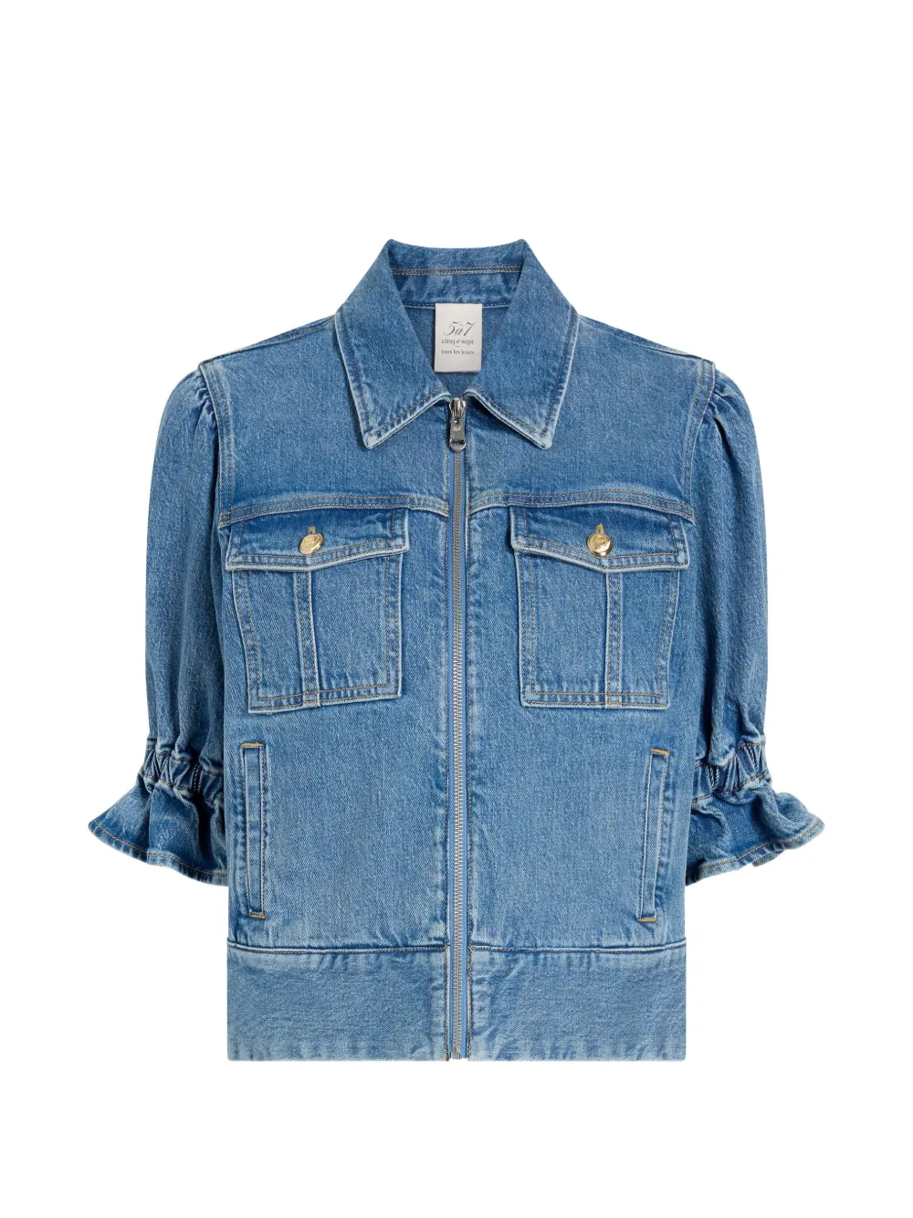 Cinq A Sept Holly puffed-sleeve denim jacket - Blu