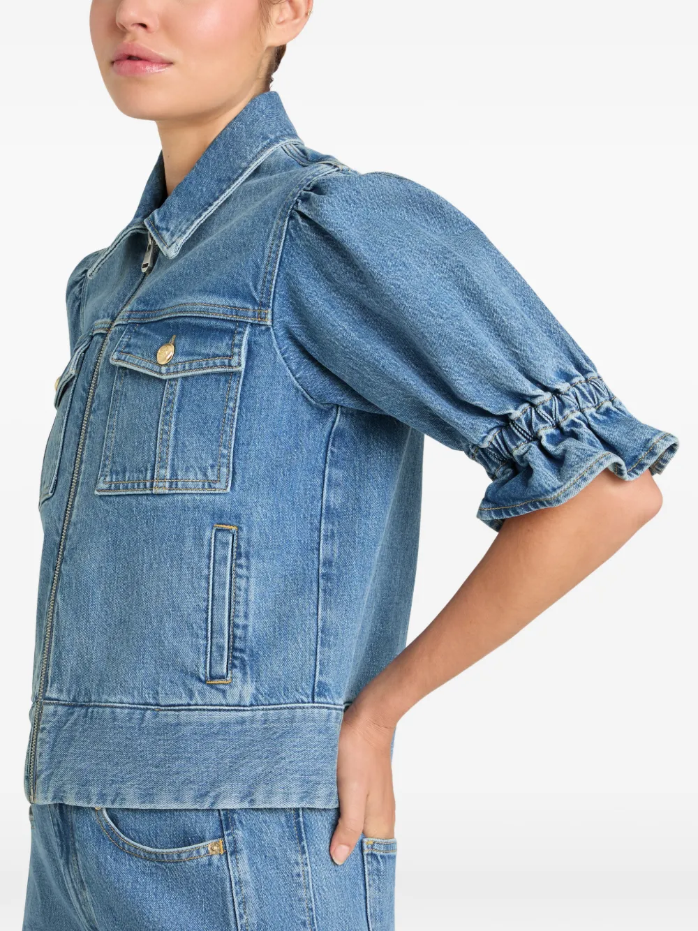 Cinq A Sept Holly denim jack met pofmouwen Blauw