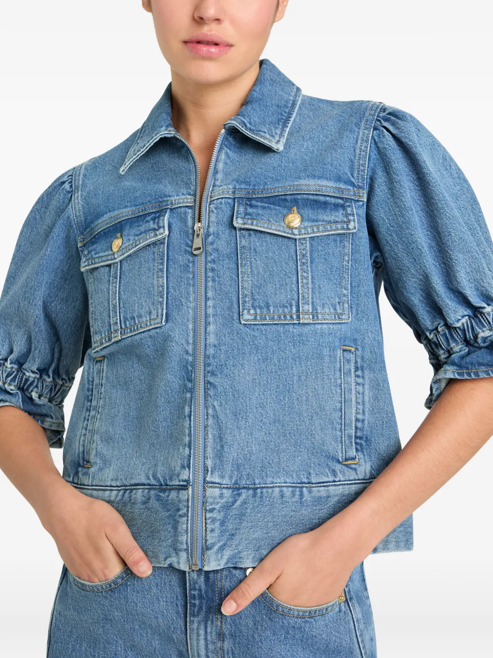 Cinq A Sept Holly denim jack met pofmouwen Blauw